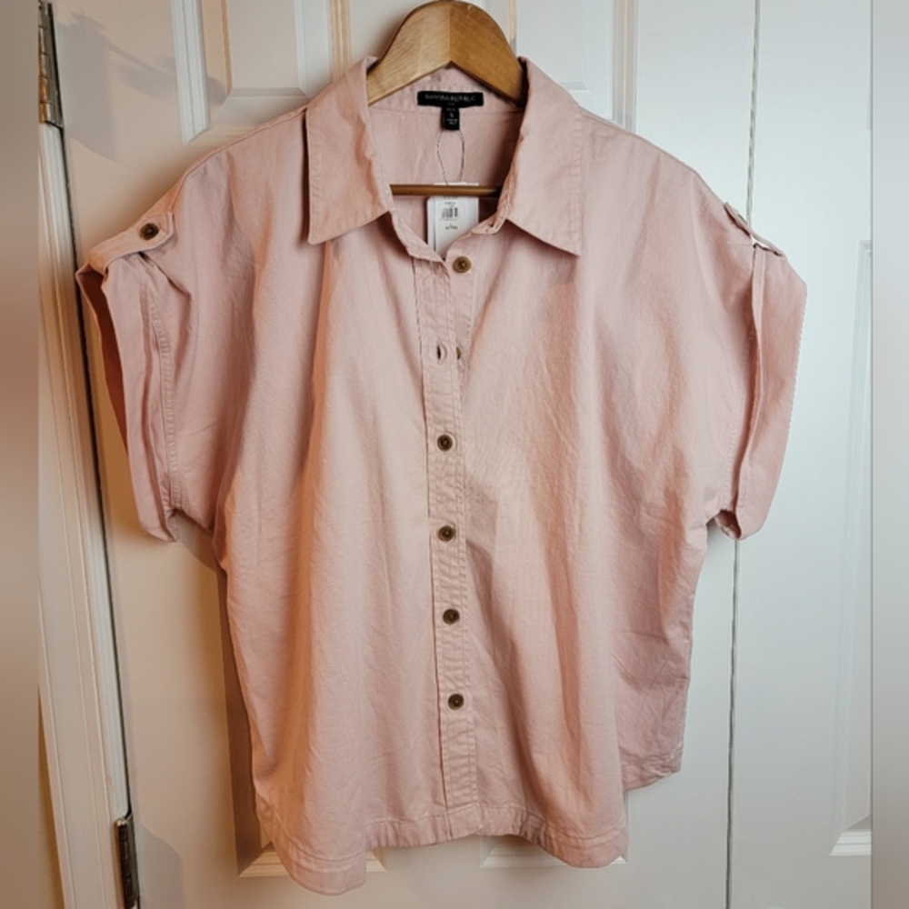 Banana Republic Pink‎ Oversized Dolman Shortsleeve Top Large Petite LP NWT - Picture 3 of 11